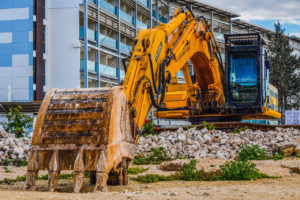 an excavator at a construction site